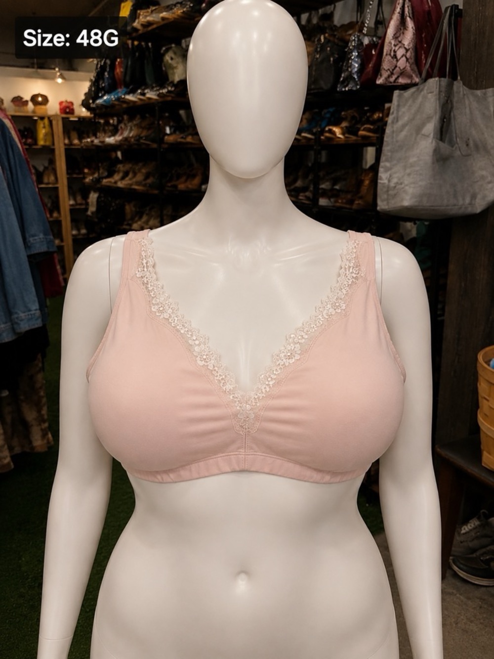 Everyday Comfort Wireless Lace-Trim Bra in Blush Pink - Size 48G